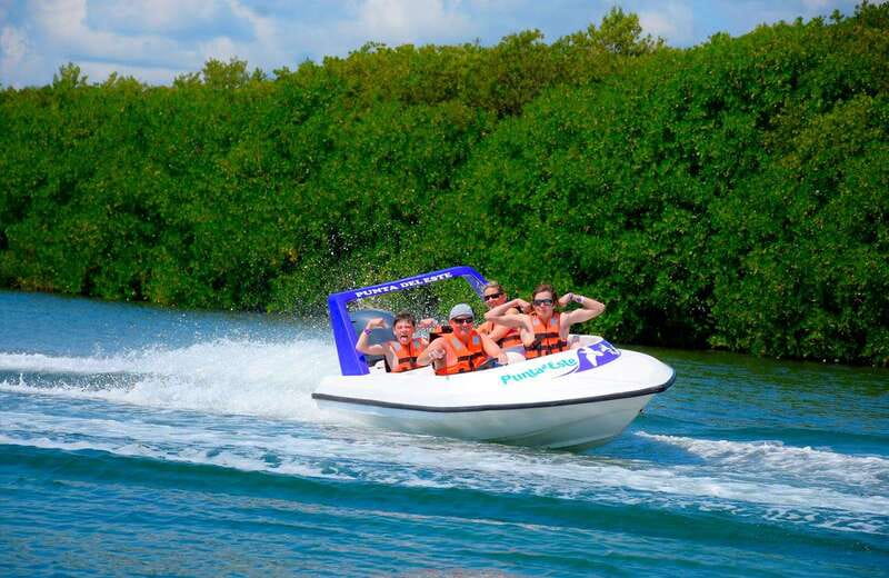 Cancun: Jungle Tour Adventure with Speedboat and Snorkeling. - Driving a two-seater speedboat through the Nichupté mangroves